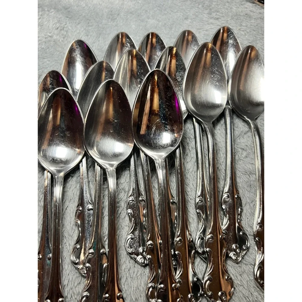 Eldan Japan Stainless Rococo Spoons Set of‎ 14 Ornate Scroll Vintage Flatware